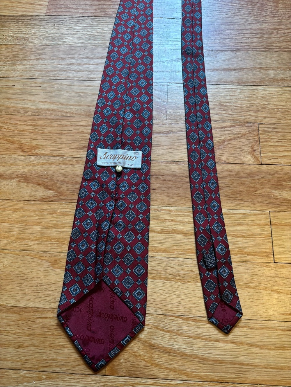 Vintage Scappino Silk Tie Red Geometric Foulard Made in Italy Classic Necktie